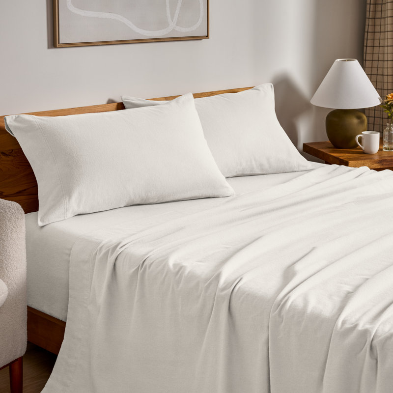 100% Cotton Flannel Sheet Set, Cream, Full / Double Sheet Set with 2 Pillowcases