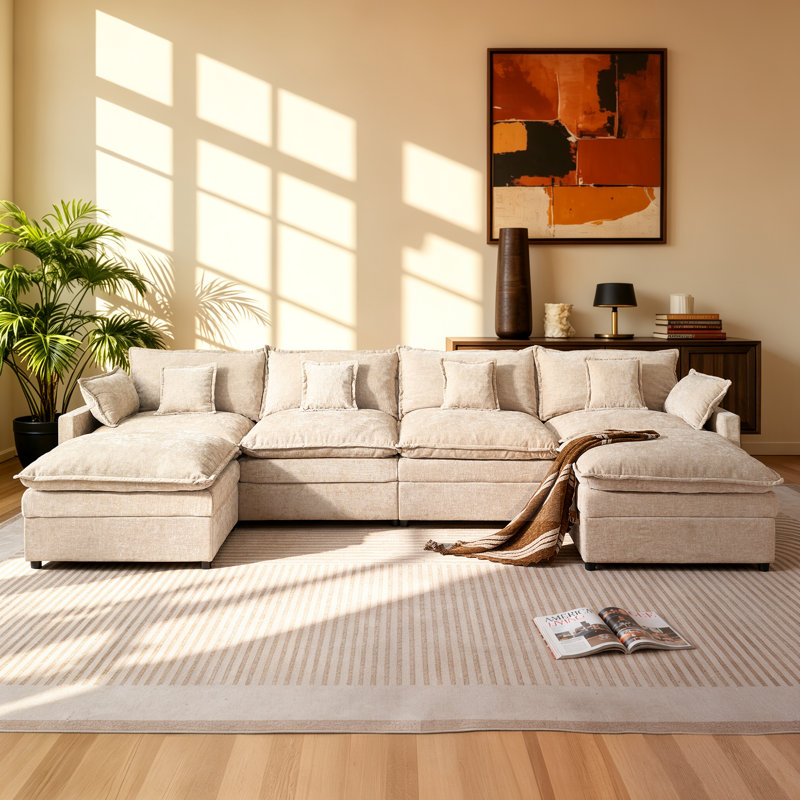 Canapé modulaire en forme de U de 142,53 po avec repose-pieds et canapé profond pour salon, Gruau