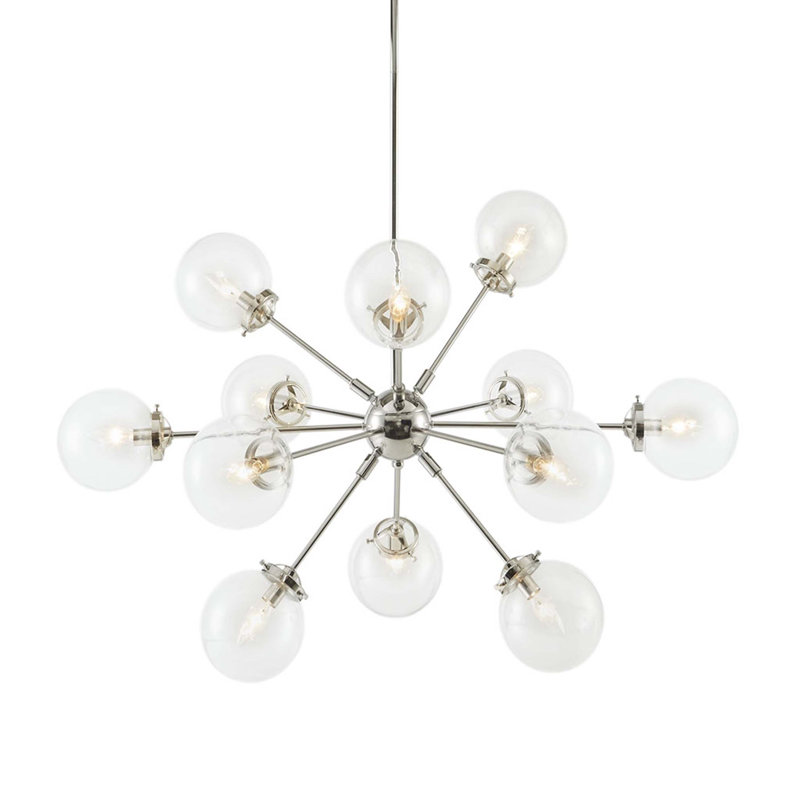 Lustre 12 lumières avec ampoules sphériques Paige, Argent argent