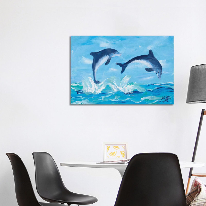 " Soaring Dolphins II " by Julie Derice Painting Print, 26" H x 40" W x 1.5" D