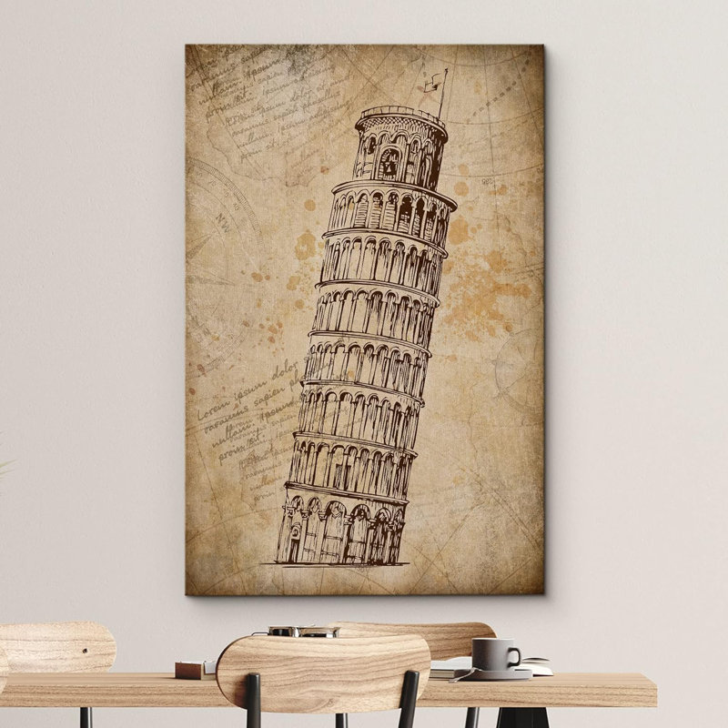 Tour rétro de Pise, Italie, impression sur toile, H 24 po x l 16 po x P 1,5 po