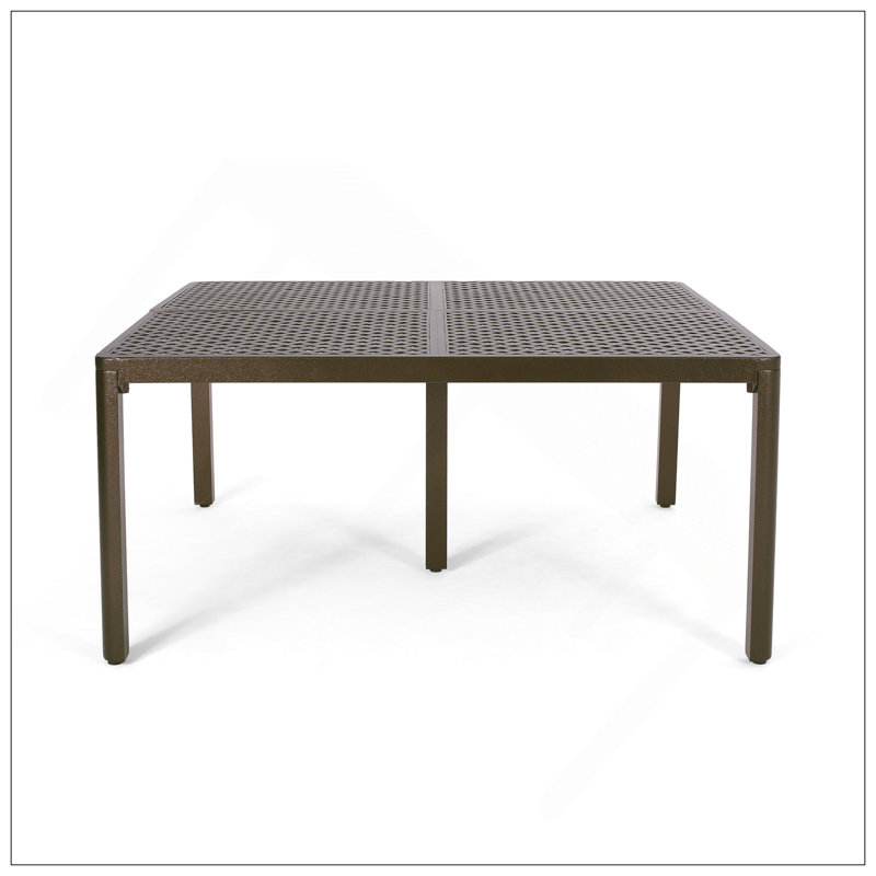 Table de salle à manger d'extérieur moderne en aluminium avec accents tissés, noir brillant