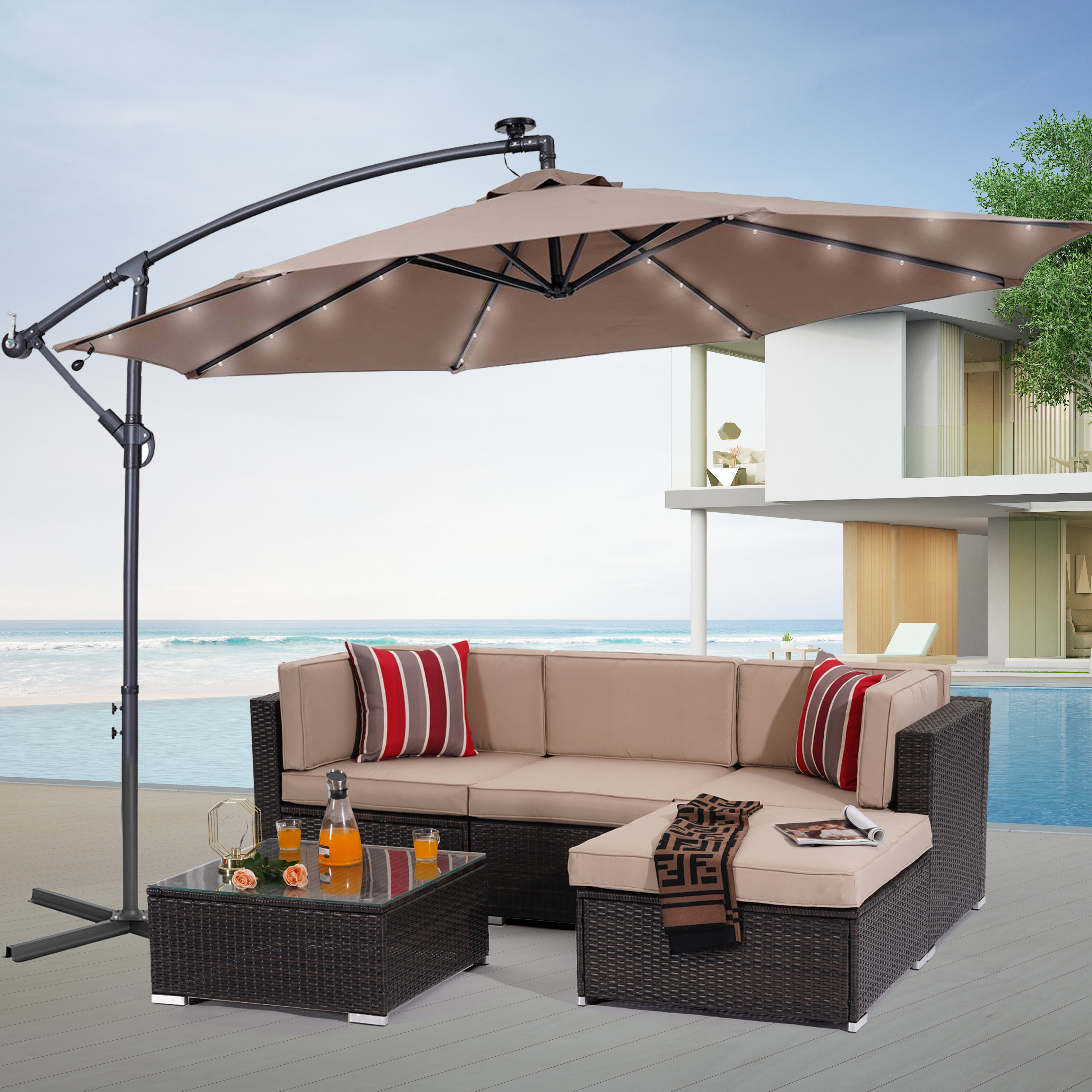 Arlmont & Co. Asyra 118.1'' Lighted Cantilever Umbrella & Reviews | Wayfair