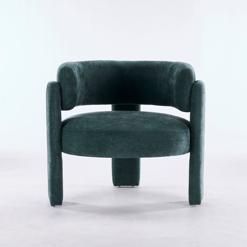 33" Wide Accent Chair with Curved Backrest and 3-Leg Modern Base, Green