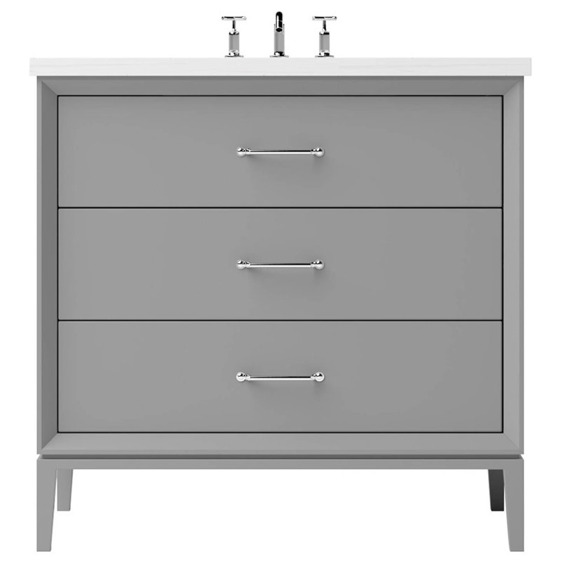 Alexandra Three-Drawer Single Bath Vanity, 42", Platinum Gray, Polished Chrome