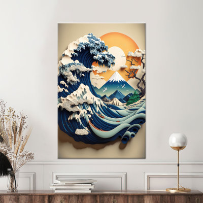 Affiche imprimée sur toile The Great Wave: Modern Living Room Decor, 1P GoldFramedCanves
