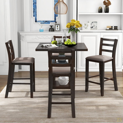 Ensemble de salle à manger 5 pièces à hauteur de comptoir en bois avec chaises rembourrées et étagères de rangement