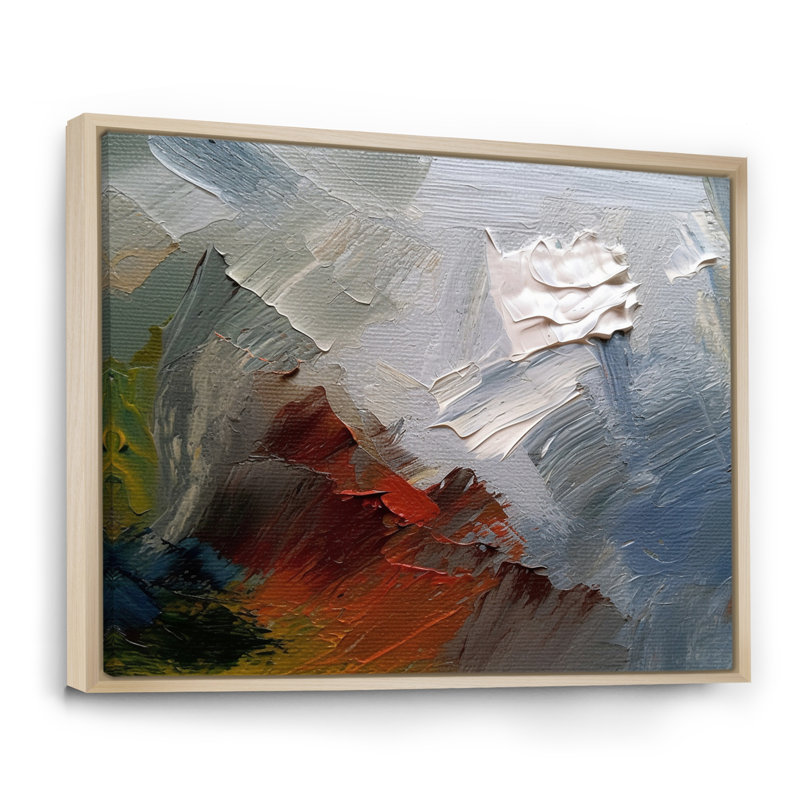 Sentiment d'automne abstrait rouge orange bleu I - peinture abstraite murale, salon, Cadre flottant brun