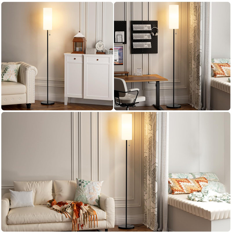 Lampe sur pied 64 "avec abat-jour en lin pour chambre à coucher, lampe sur pied minimaliste, Noir, noir, noir, noir, Blanc