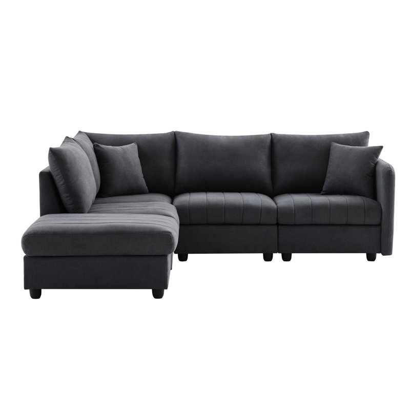 Élégant tissu en tissu d'ameublement modulaire en forme de L avec rayures verticales et tissu d'ameublement robuste