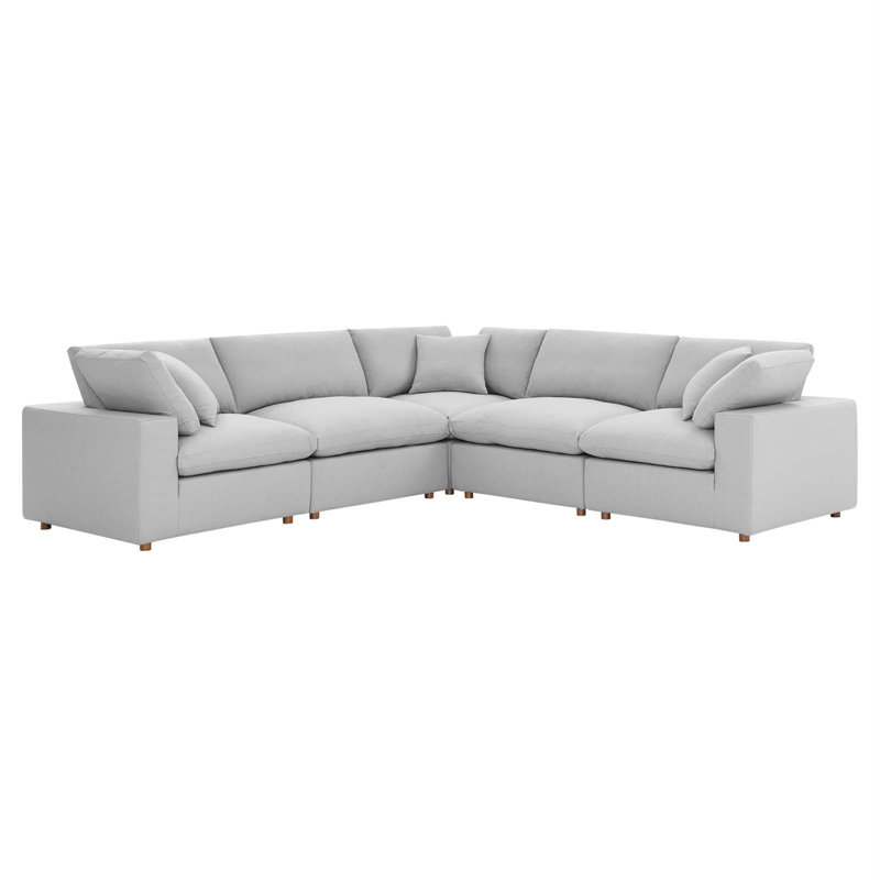 Ensemble de canapé modulaire rembourré et rembourré en duvet 5 pièces Modway Commix, Mélange de polyester gris clair