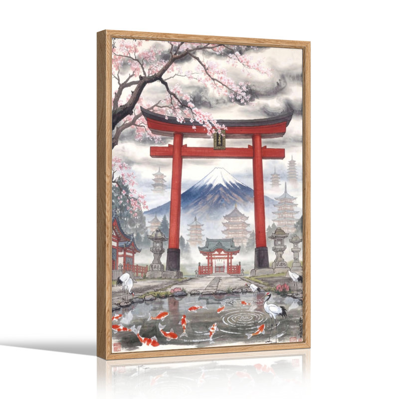 Ensemble de 1 tableau sur toile représentant un paysage japonais, 48"H x 36"W, Naturel