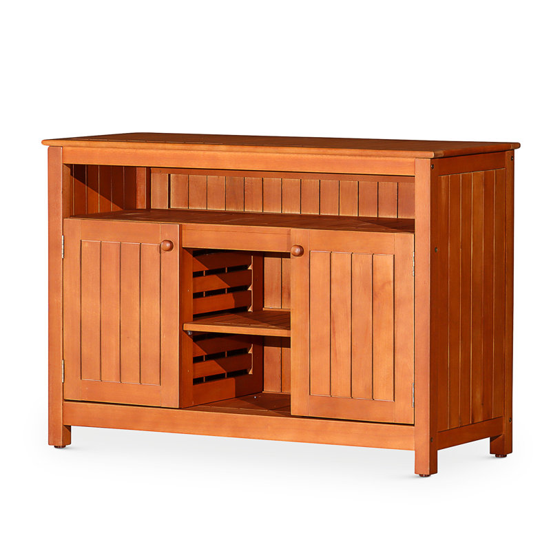 Buffet en eucalyptus, table de buffet, armoire de salle à manger avec tablette centrale ouverte , Naturel