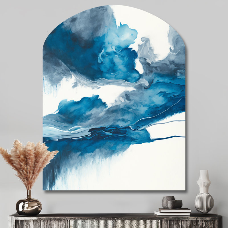 À travers les nuages bleus saphir V - art abstrait encre liquide encre liquide, H 43 po x l 33 po