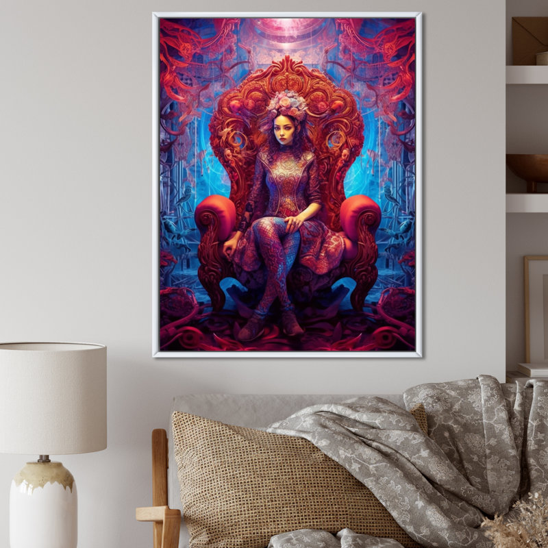 «Red Yoga Lotus Woman» sur toile, H 20 po x l 12 po x P 1 po, Cadre flottant blanc