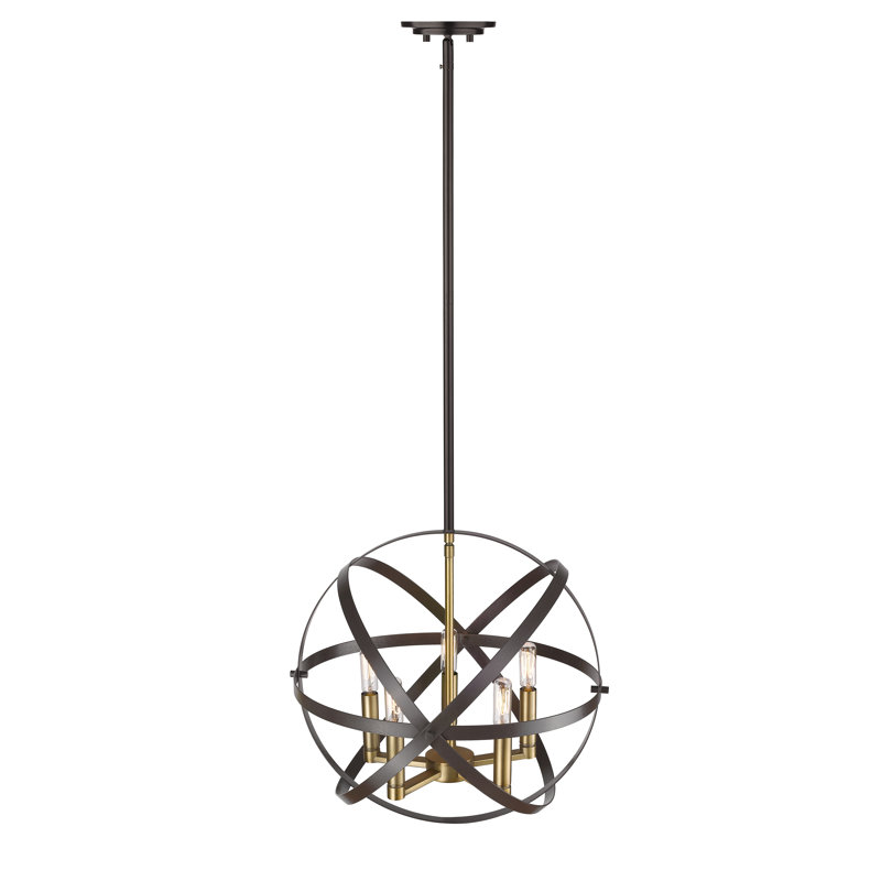 Lustre en forme de globe à 5 lumières Avers, Bronze / laiton vieilli