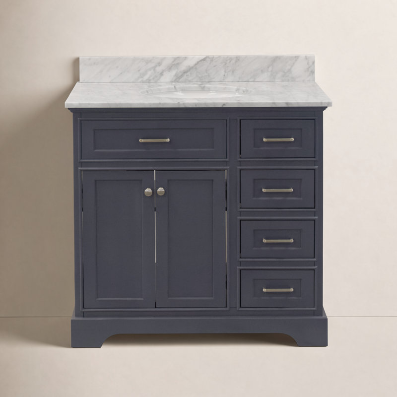 Ensemble de meuble-lavabo simple 36 po Ronnie, Gris marin, Marbre de Carrare