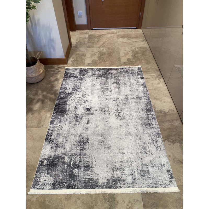 Tapis gris en coton à imprimé numérique abstrait Siena, Rectangle 2 pi 7 po x 6 pi 7 po