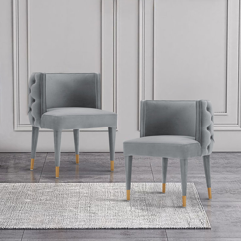 Lieven Tufted Velvet Side Chair Dining Chair, Gray, 2