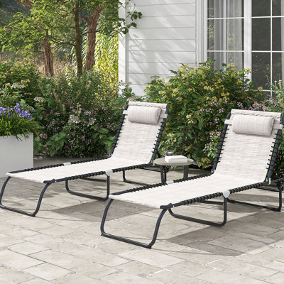 Chaise de piscine de 2 à 4 dossiers inclinables, siège en filet crème pour la plage, inclinaison portative pour patio, cour, extérieur