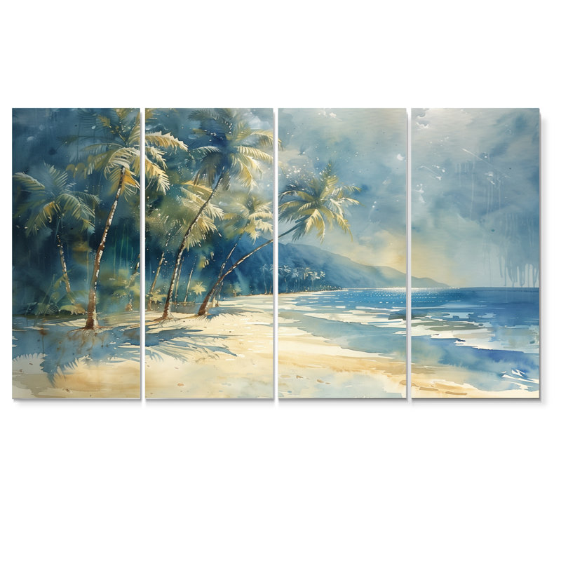 «Blue Green Palm Trees Coastal Breeze III», ensemble de reproduction d'art mural palmiers et palmiers, H 32 po x l 64 po
