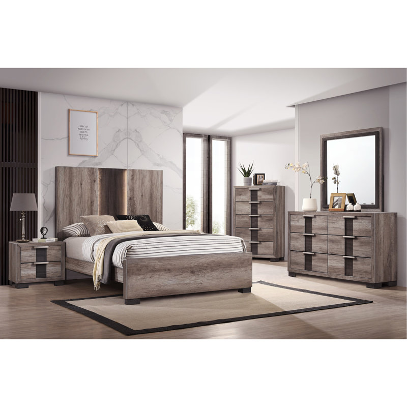 Table de chevet en bois massif brun rustique pour une chambre à coucher confortable contemporaine avec finition et rangement à deux tiroirs
