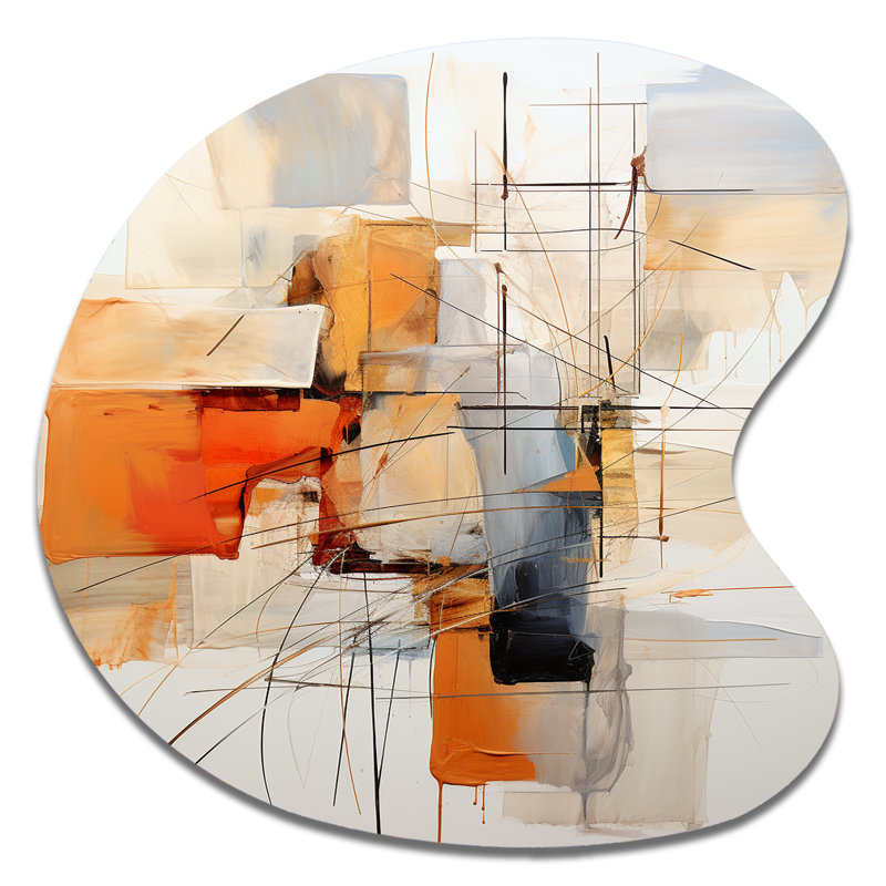 Orange gris, dessin au trait, expressionnisme abstrait - art au trait en forme de goutte, art mural en métal asymétrique