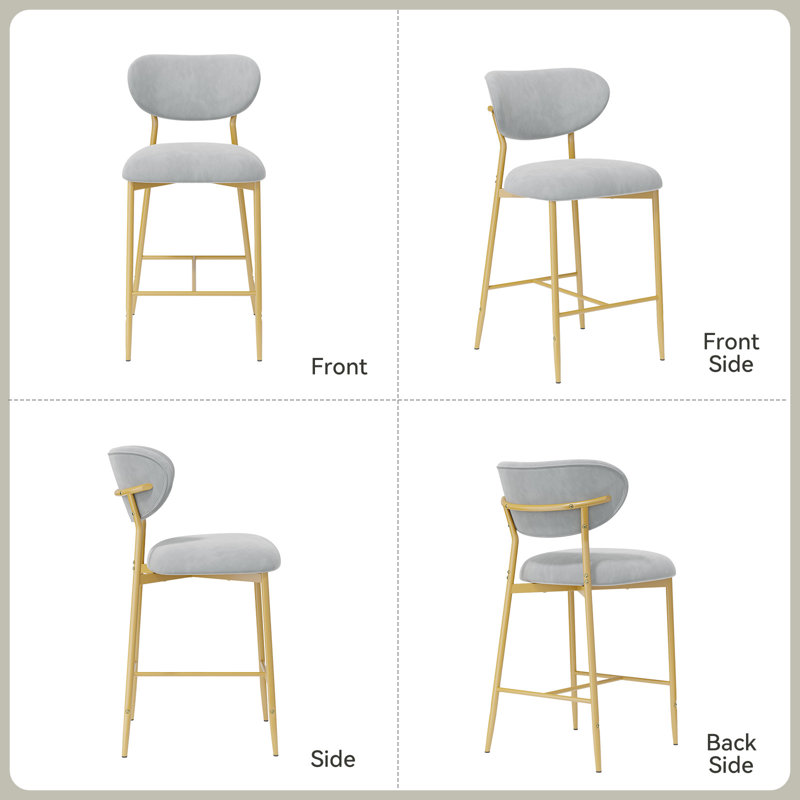 Bar Height Bar Stools Set Of 2, Velvet Ergonomic Modern Counter Stool With Back, Comfy Bar Chairs With Powder Sprayed Golden Metal Legs