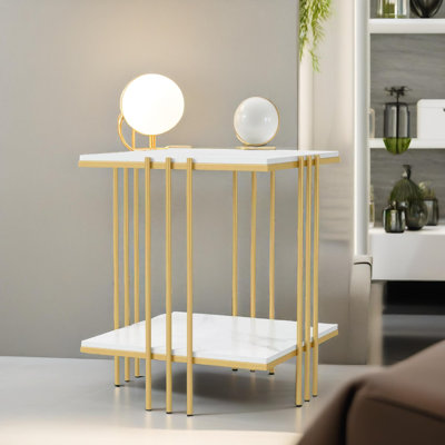 Pamplin 2 Tier Square Faux Marble Side Table