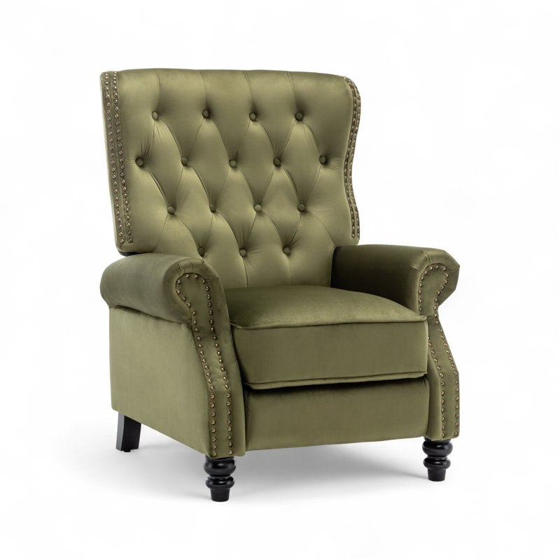Buttoned Carmona Wingback Recliner Chair, Sage Green