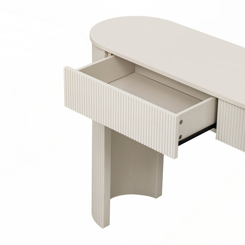 Entryway Table with Fluted Design and 2 Drawers for Entryway and Living Room, Champagne White