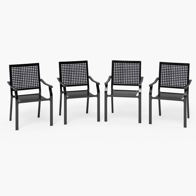 Ensemble de 3 chaises de salle à manger d'extérieur empilables en métal avec accoudoirs pour patio