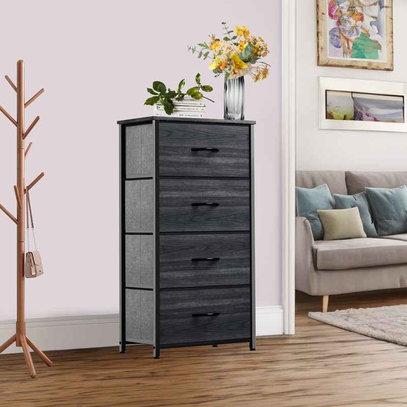 Kathiria 4-Drawer Chest of Drawers, Charcoal Black/Black