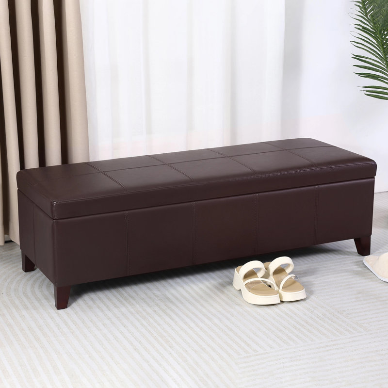 51-Inch Rectangle Storage Ottoman Bench With Faux Leather Upholstery, Brown