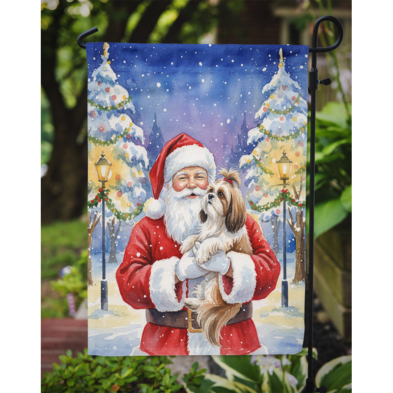 Shih Tzu avec le drapeau du jardin du Père Noël, Taille du jardin, Shih tzu
