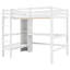 Lit mezzanine double blanc avec bureau intégré et tablettes multifonctionnelles en pin, garde-corps sécuritaires