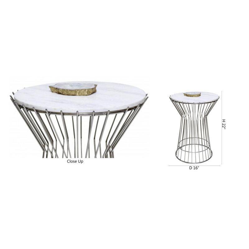 Table à plateau en marbre blanc avec base nickelée, Nickel