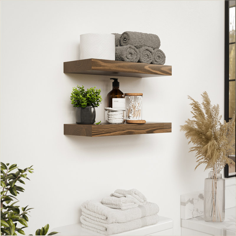  Tablettes flottantes en bois massif, tablettes en bois pour le rangement mural, Noyer, 1.2" H x 16" W x 6.7" D