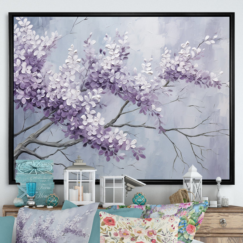 Beautiful Lilac Dreamscape IV - Lilacs, art mural encadré, H 24 po x l 32 po x P 1 po, Cadre flottant noir