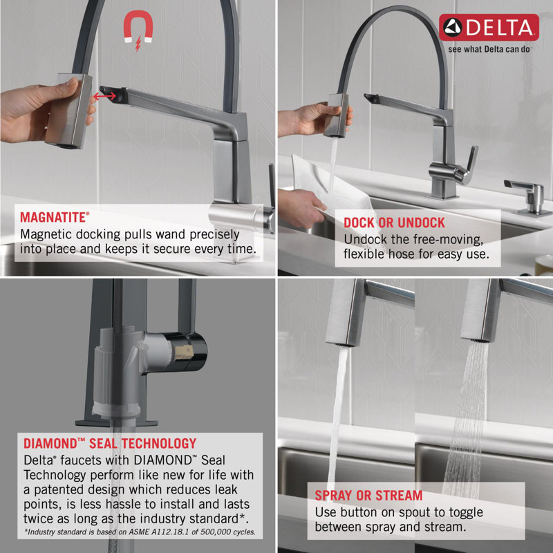 Pivotal Single Handle Exposed Hose Kitchen Faucet, Polished Nickel