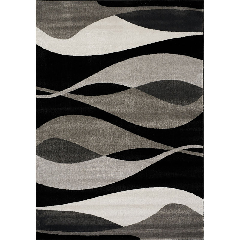 Garrick Abstract Black/Gray Area Rug, Rectangle 2'8" x 4'11"