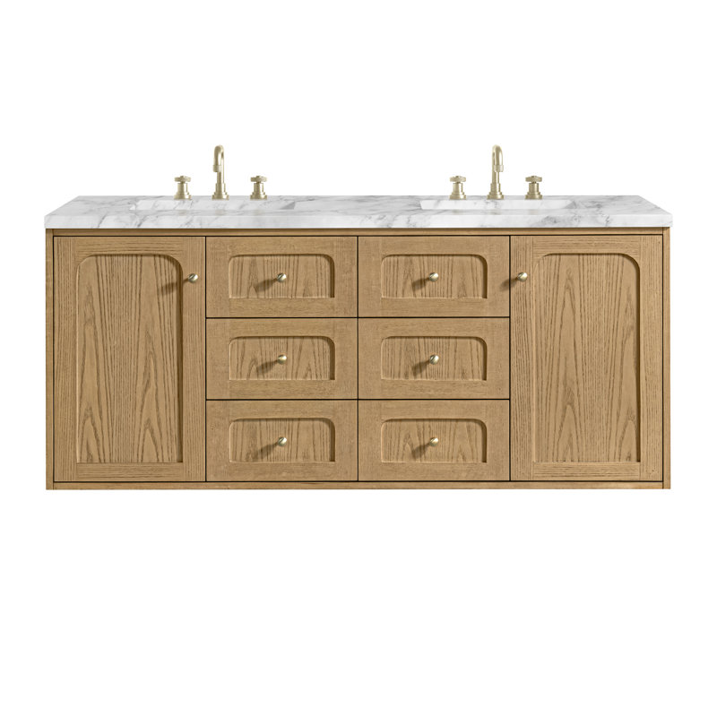 Laurent Double Vanity, Light Natural Oak, Carrara White, Widespread