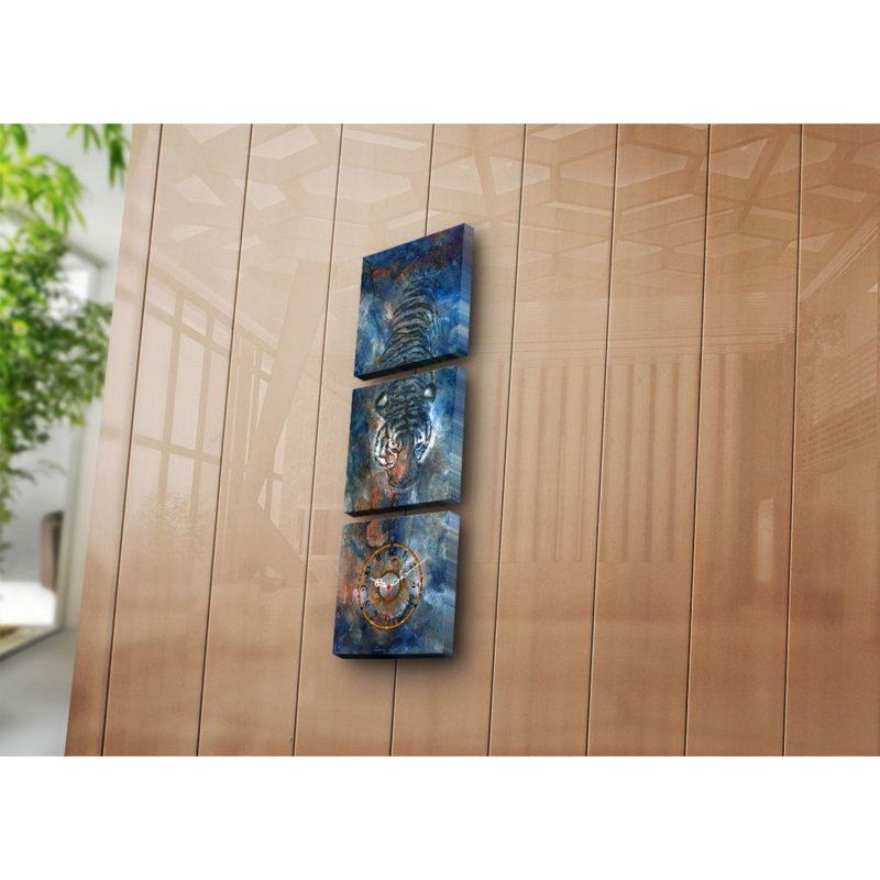 Ensemble de 3 horloges murales élégantes en toile, 35,4 x 11,0 pouces | 100% toile de suède avec cadre 100% bois, épaisseur: 1,2 po | Décoration élégante pour le salon, la chambre à coucher et le bureau