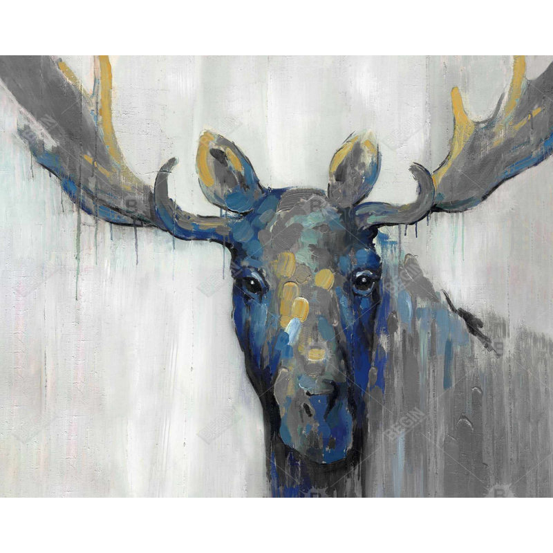 Blue Moose Print On Canvas