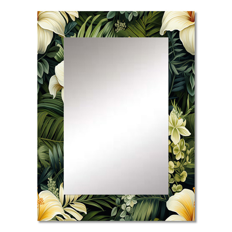 Cermenho Boho Botanical Oasis Palm - miroir décoratif tropical, botanique, miroir mural floral, impression d'art en métal