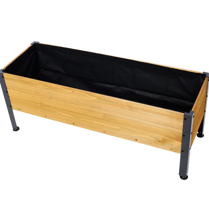 Rectangular Outdoor Wood Planter Box For Herbs, Vegetables, And Flowers - Frame, Detachable Liner, Easy To Assemble, 14.87 Inches High Plants Low Level Design , Black Powder Coated Metal Legs, 37 Long