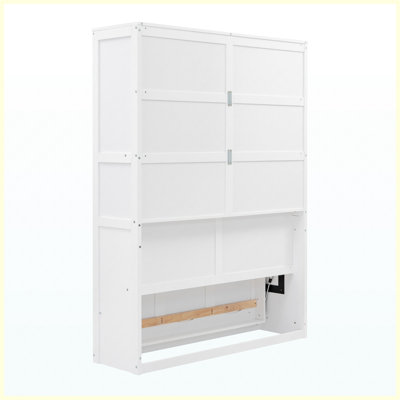 Full Size Murphy Wall Bed with Built-in Storage Shelves, White