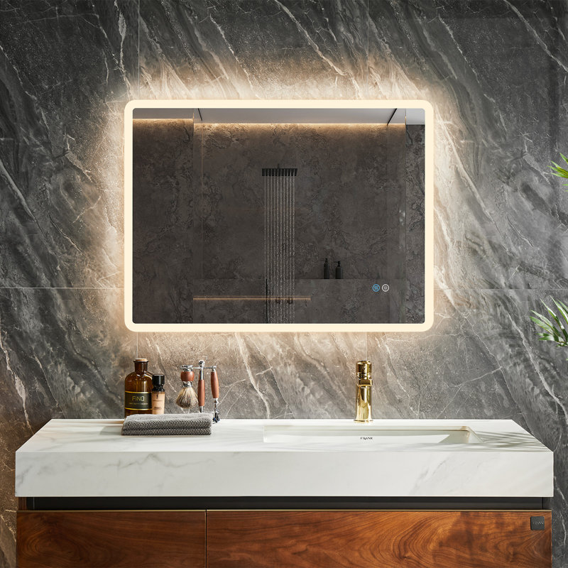 Bathroom Mirror with Led Lights, Anti-Fog, Wall Mounted, Dimmable, Horizontal/Vertical, 36" x 28"