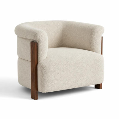 Fauteuil d'appoint incurvé de style Mid-Century avec pieds verticaux en bois massif, fauteuil recouvert d'une polaire douce texturée, fauteuil lounge moderne enveloppant avec assise profonde ergonomique