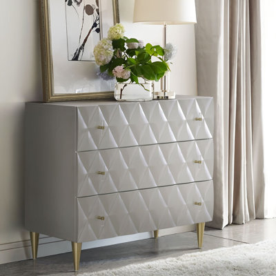 Metallic And Champagne 3-Drawer Console Cabinet